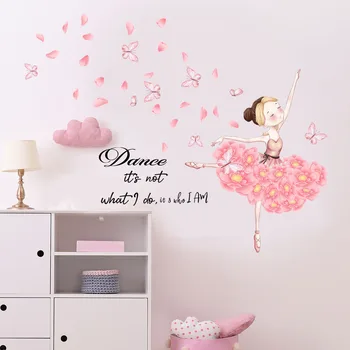 Flori de Balerina Fluturi Autocolante de Perete pentru Camera Copii Fete Decorare Camera Copilului Prințesă Zână Tapet de Vinil autoadeziva