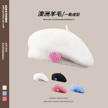 Versiunea coreeană de Lână Place Bereta Femei Toamna și Iarna Versatil Fata Mici Ins Britanic Retro Temperament Cald Pictor Pălărie