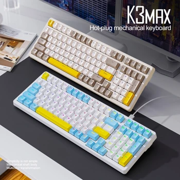 K3MAX RGB Tastatură Mecanică Hot Swap 100Keys Tastatură de Gaming Garnitura de Construcție Rosu/Albastru