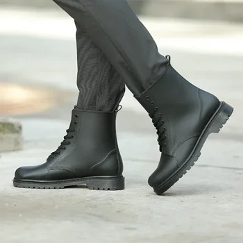 Moda de vara Impermeabil bărbați Ploaie Cizme Dantela-up din PVC Non-Alunecare Sporită Noroi Negru de Apă Pantofi femei Barbatii de Cauciuc Cizme de Ploaie