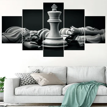 5 Piese De Arta De Perete Panza Pictura Alb-Negru Șah Poster Modular Imagini Moderne Pentru Camera De Zi De Decorare Acasă