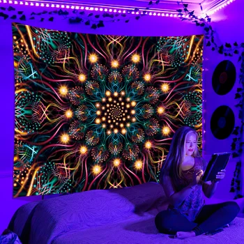 Lumina negru Tapiserie UV Reactive Psihedelice Agățat de Perete Hippie pentru Dormitor de Cămin Individuale Cameră Decor