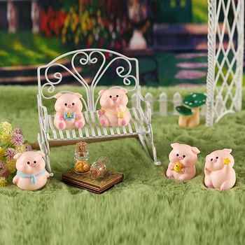 1 buc Diy Rășină de Desene animate Drăguț Roz de Porc Figurina Miniaturas Ornament Rășină de Porc Statuie de Colectare de Jucării Zână Grădină, Mini-Miniaturi