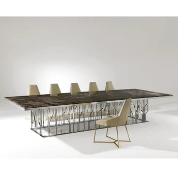 Italiană dreptunghiulară masă și scaun combinație de high-end acasă masa post-modern, de lux lumina marmură masa