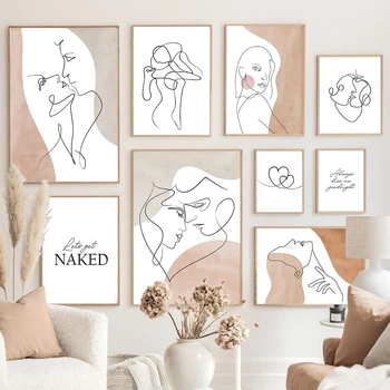 Nordic Rezumat Dragoste Inima Mâinile Linie Fată Băiat Postere si Printuri de Arta de Perete Panza Pictura Imagini Living Home Decor Cadou