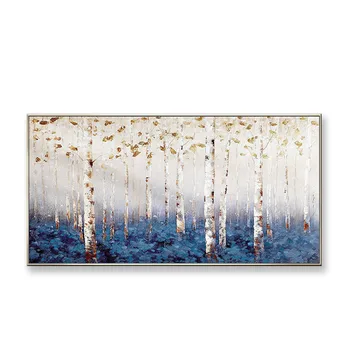 Frumos peisaj imagine Alb mesteacan pădure pentru acasă decorare perete trase de Mână pictura in ulei pe panza poster pentru camera de zi