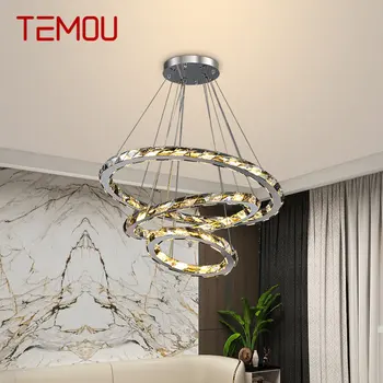 TEMOU Contemporane Cristal Pandantiv Lumina Creativ Inele LED-uri de Lux Rotund Candelabru Lampă de Decor Pentru Living Dining Villa
