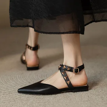 2023 Noi Femei Singure Pantofi Casual de Vara Apartamente de Moda a Subliniat Toe Slingback Sandals Nit Crossover Catarama Curea Sandale