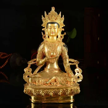 Ridicata statuie a lui buddha#8 inch # Budismul Tibetan Ksitigarbha Bodhisattva Aur placat cu alamă statuie # ACASĂ eficace Talismane