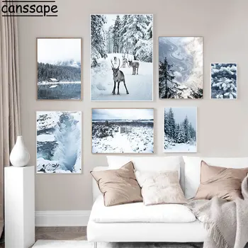 Un Peisaj De Iarna Arta De Perete De Zăpadă Pădure Imprima Imagini Elan Picturi Murale Alun Panza Poster Nordice În România Decor Acasă