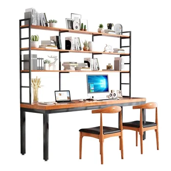 Din lemn masiv, birou, raft combinație, birou de studiu, biblioteca, birou de calculator, rafturi integrate, două persoane de birou