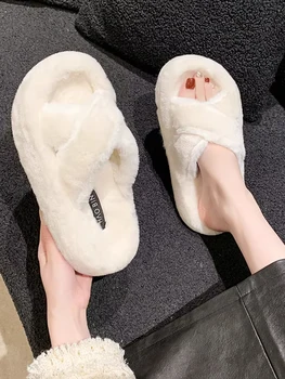Pantofi Femei 2023 Papuci Blana Moale Flip Flops de Lux Diapozitive Med cu Toc Catâri Platforma Confort Plus de Designer de Înaltă Plat PU Bază