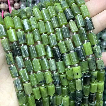Naturale Fatetate de Piatra Naturala Verde Canadian Jades Cilindru Demontabil Margele Pentru Bijuterii DIY Face Farmece Brățară Accesorii 7.5'